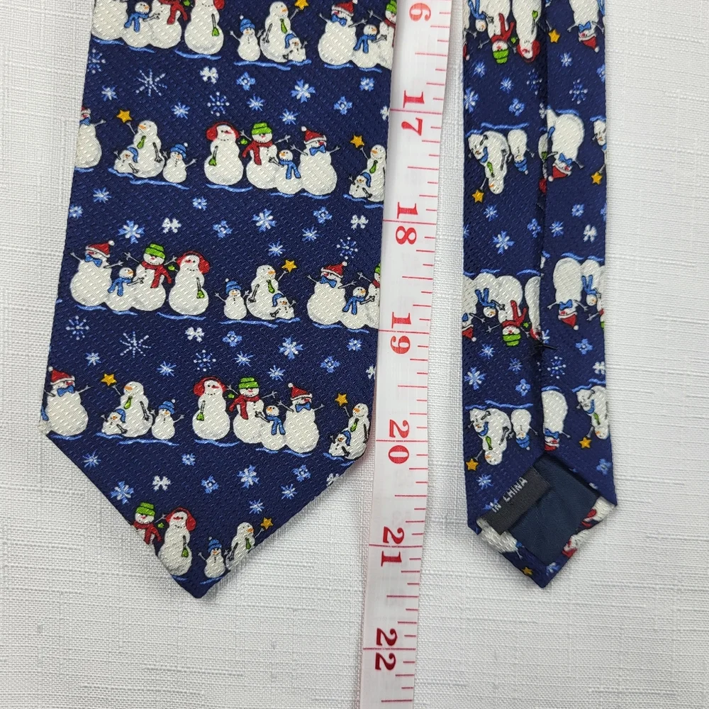 Talbots Kids Snowman NECKTIE TIE Boys Silk Blue White Christmas Holiday Winter